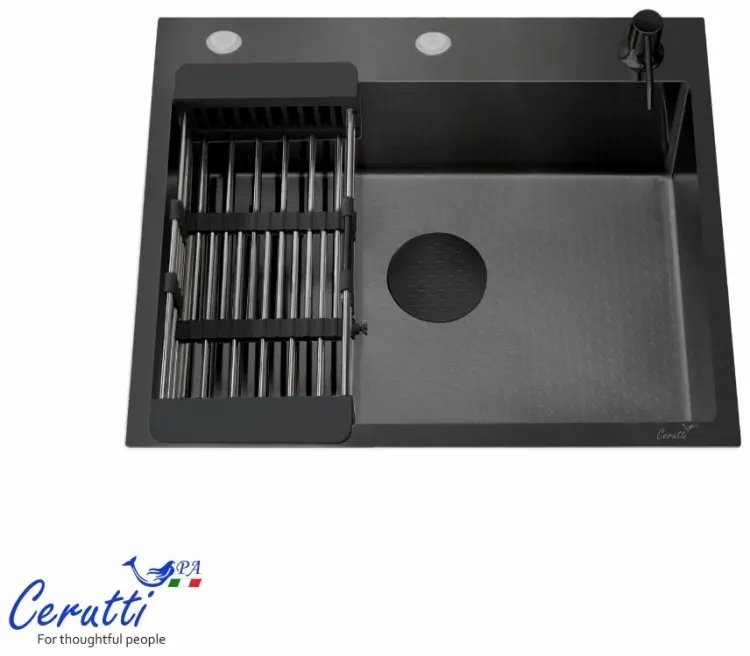 Кухонная мойка Cerutti SPA GLORIA50B nano black 50х50х22 см, нержавеющая сталь, тон графитовый