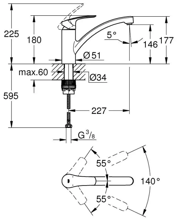 Смеситель для кухни (мойки) Grohe 33281003, однозахватный купить,NaN