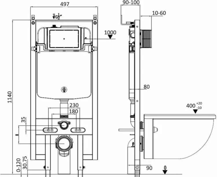 WeltWasser унитаз с инсталляцией AG49745, санфаянс