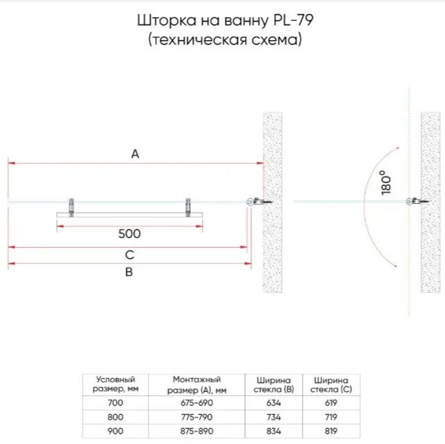 Душевая шторка Veconi PL79GR-80-01-C4 распашная, универсальная