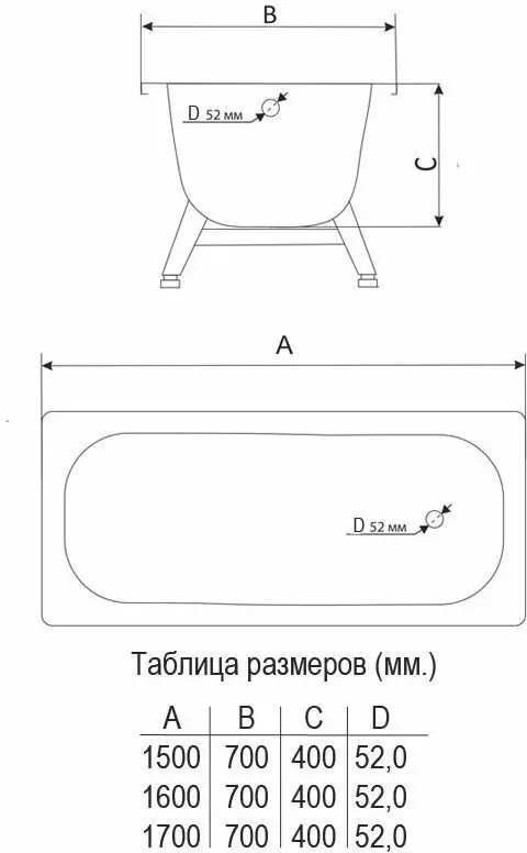 Ванна прямоугольная M-71903 150x70 см см, сталь
