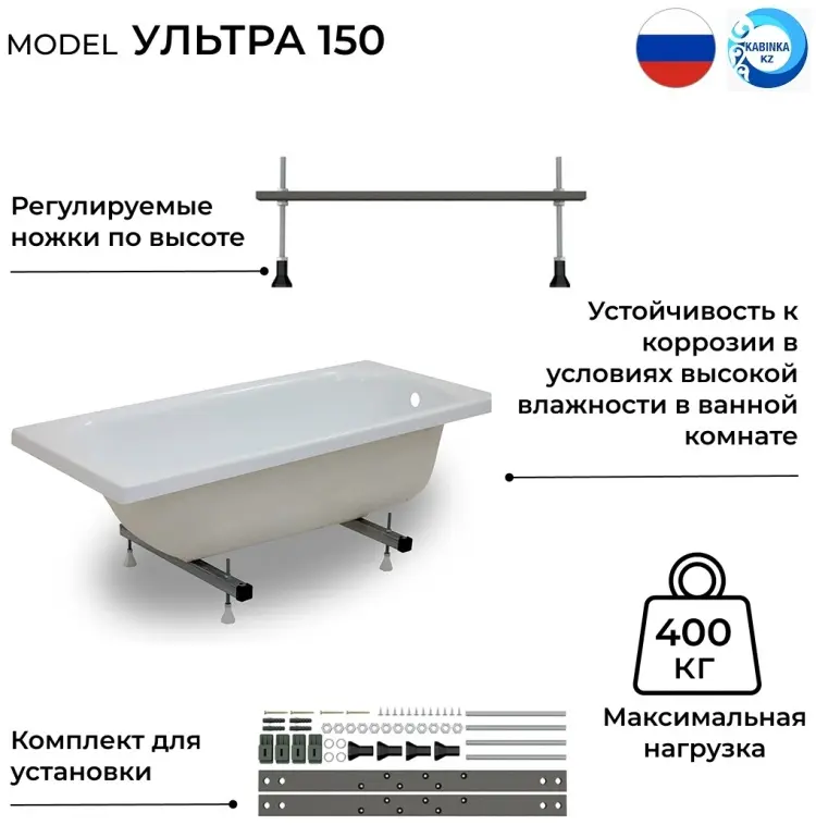Ванна KABINKA.KZ Ultra White 150x70 см, акрил