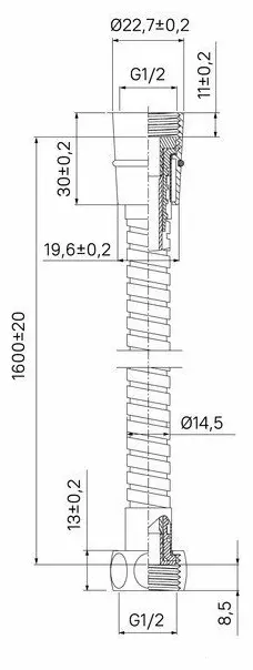 Шланг для душа Milardo металлическая оплетка, 160 см, подключение 1/2x1/2