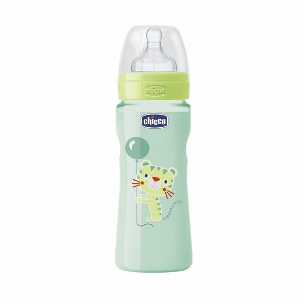 Бутылочка Chicco Wellbeing 330 мл 4м+ зеленая купить,NaN
