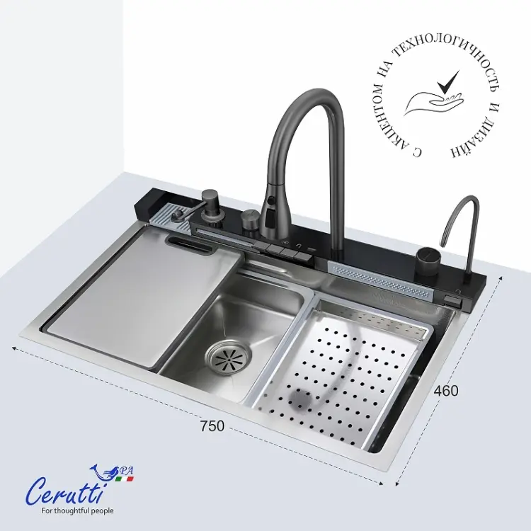 Кухонная мойка Cerutti SPA GLORIA nano embos 46х75х23 см, нержавеющая сталь, тон алюминиум купить,NaN