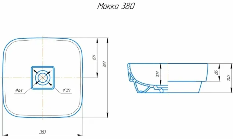 Раковина накладная 38.3 см Kirovit Мокко MK38
