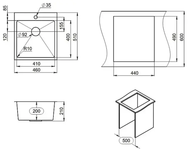 Кухонная мойка GRANULA 4600 51х46х20 см, нержавеющая сталь, тон графитовый