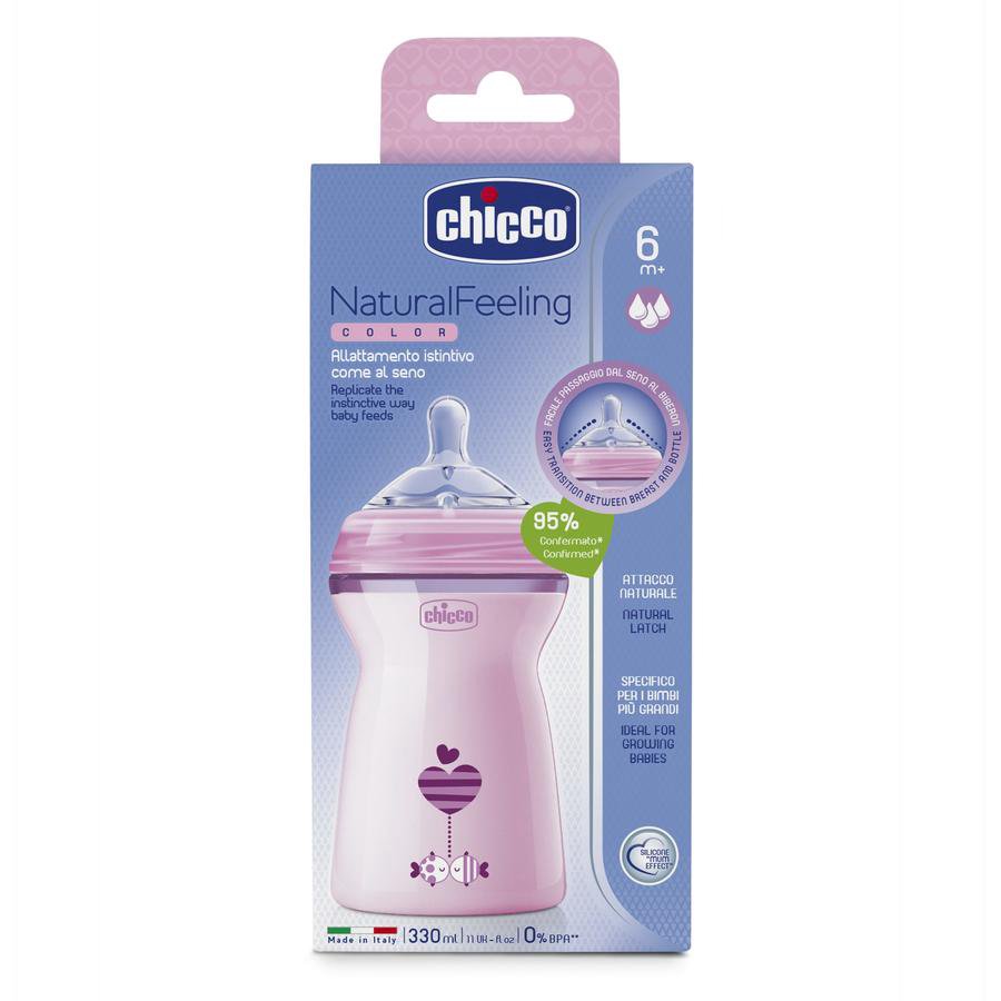 Бутылочка Chicco Natural Feeling 330мл розовая купить,NaN