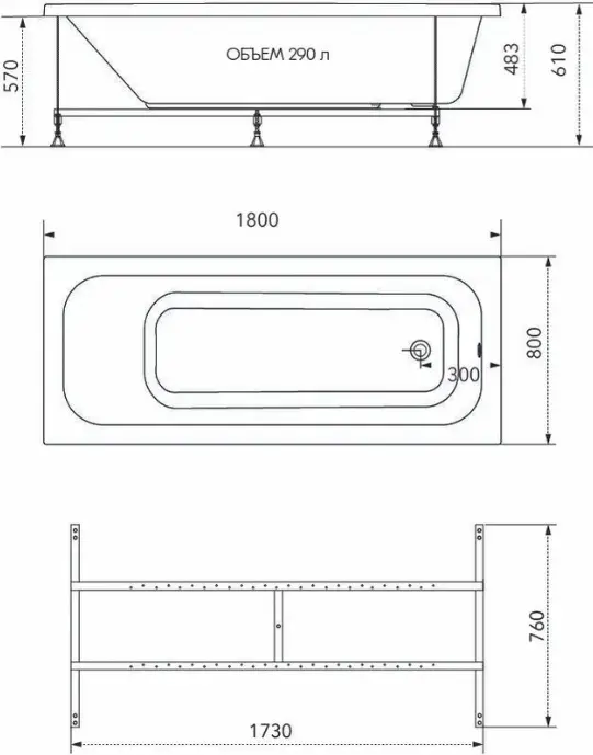 Ванна KABINKA.KZ Ника PREMIUM 180x80 см, акрил