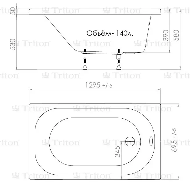 Ванна Triton Стандарт 130x70 см, акрил