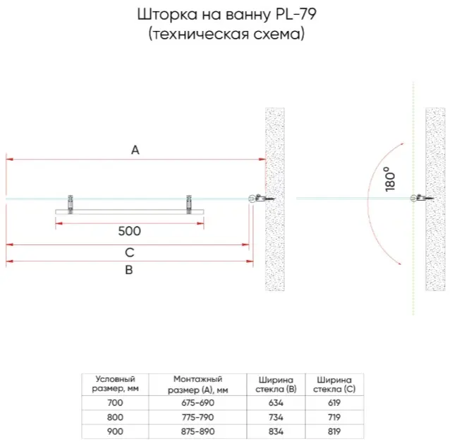 Душевая шторка Veconi PL79G-80-01-C4 распашная, универсальная