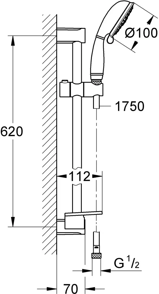 Grohe штанга для душа 620х70 мм New Tempesta Rustic 27609001, металл, пластик купить,NaN