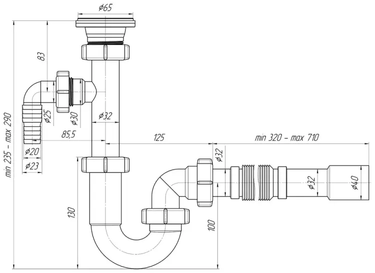Сифон АНИ пласт Юнг DB1315 32 мм, 40 мм