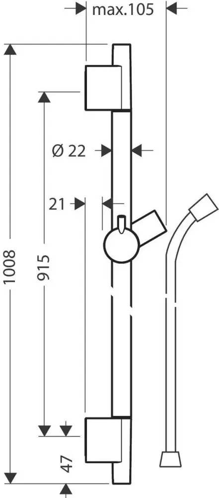Hansgrohe держатель для душа 1008х22 мм Unica S Puro Reno 28631340, латунь
