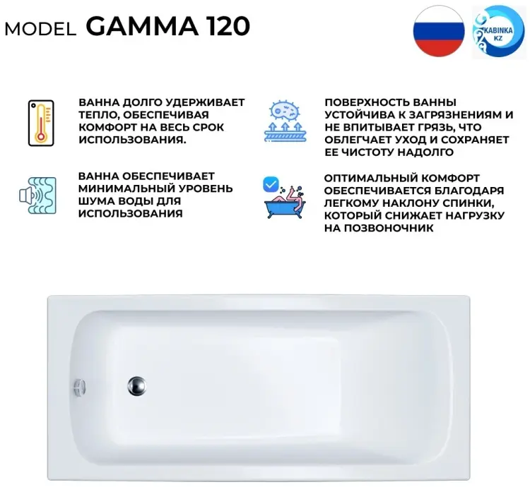 Ванна KABINKA.KZ Gamma 120x70 см, акрил