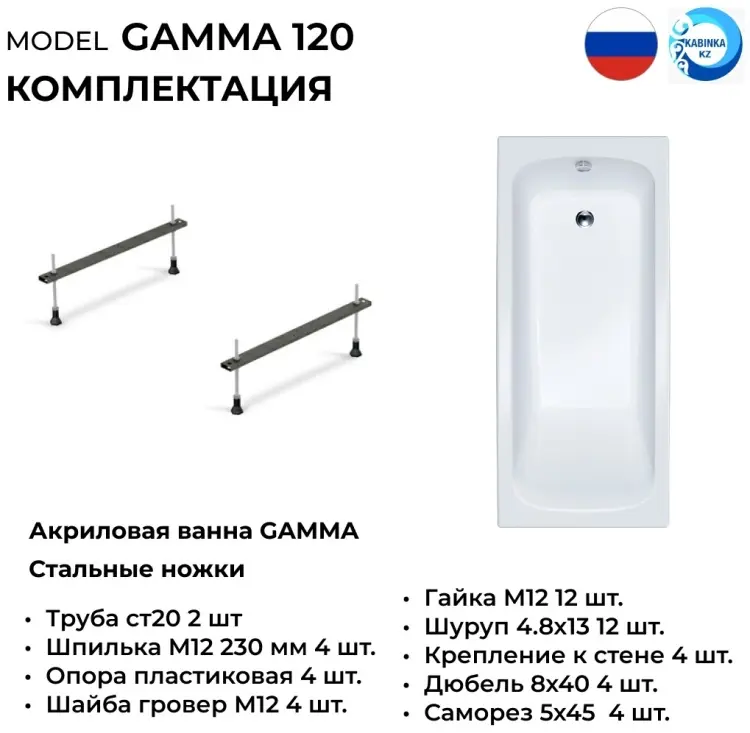 Ванна KABINKA.KZ Gamma 120x70 см, акрил