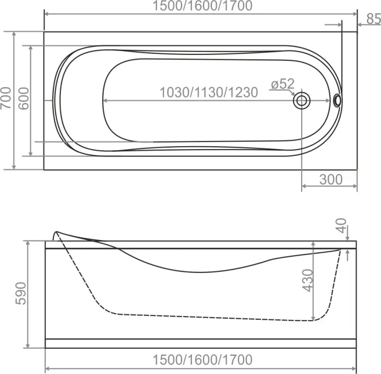 Ванна прямоугольная Domani-Spa Classic 150x70 см, акрил купить,NaN