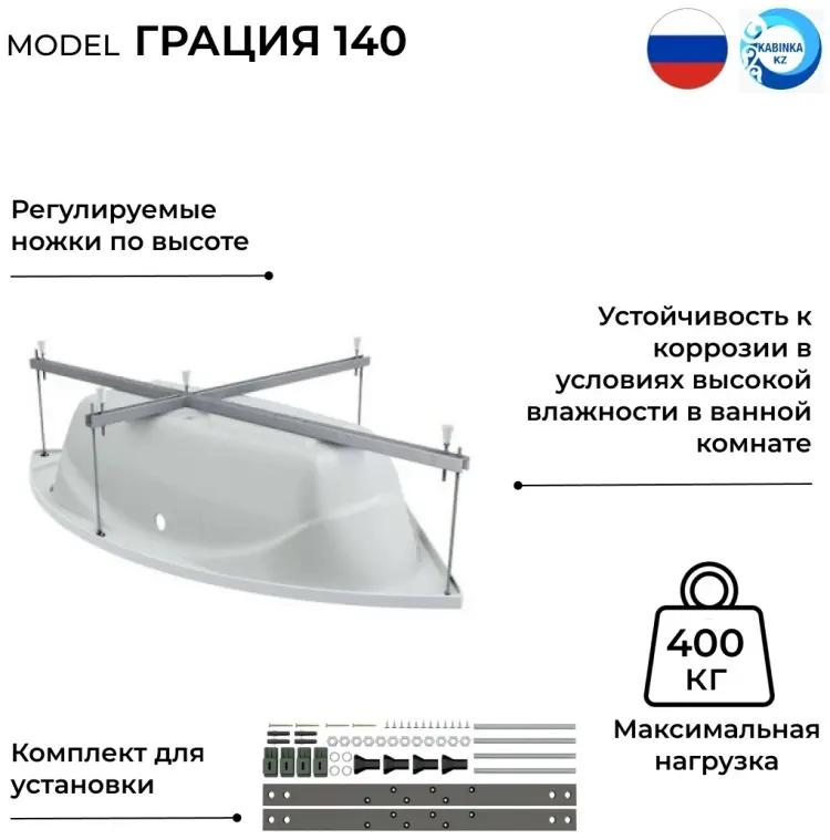Ванна KABINKA.KZ Грация 1400x1400 140x140 см, акрил