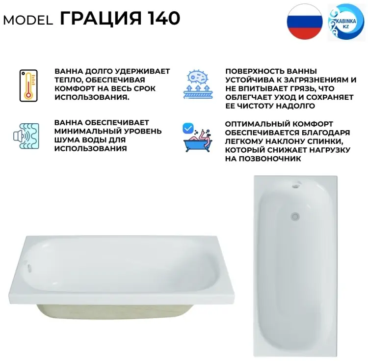 Ванна KABINKA.KZ Грация 1400x1400 140x140 см, акрил