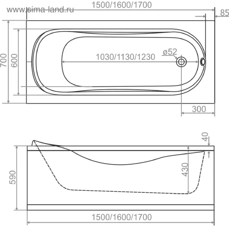 Ванна KABINKA.KZ Classic 150x70 см, акрил купить,NaN
