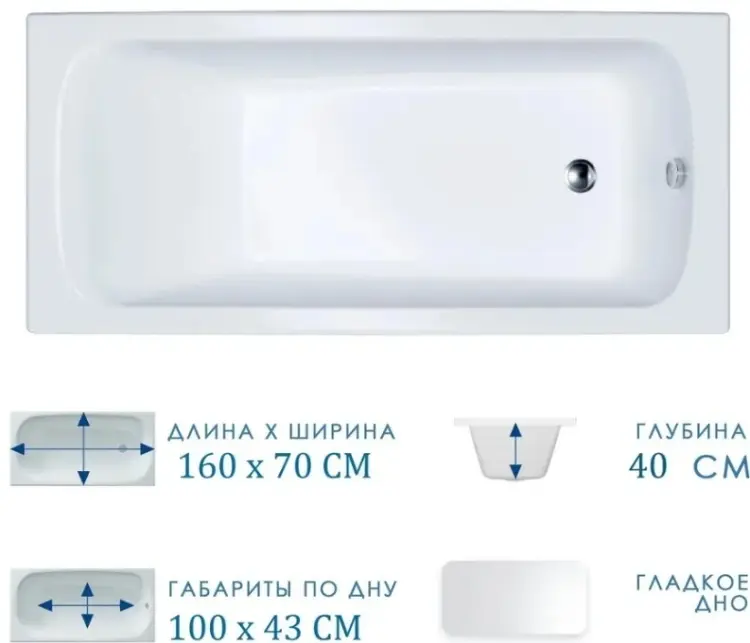 Ванна KABINKA.KZ Gamma 160x70 см, акрил