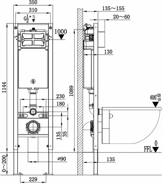 WeltWasser унитаз с инсталляцией AB3502, санфаянс