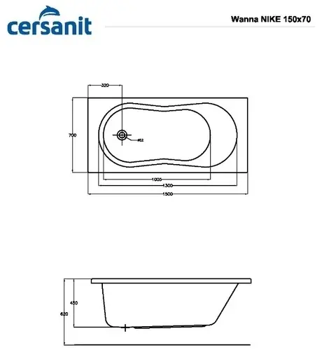 Ванна прямоугольная Cersanit NIKE 150x70 см, акрил