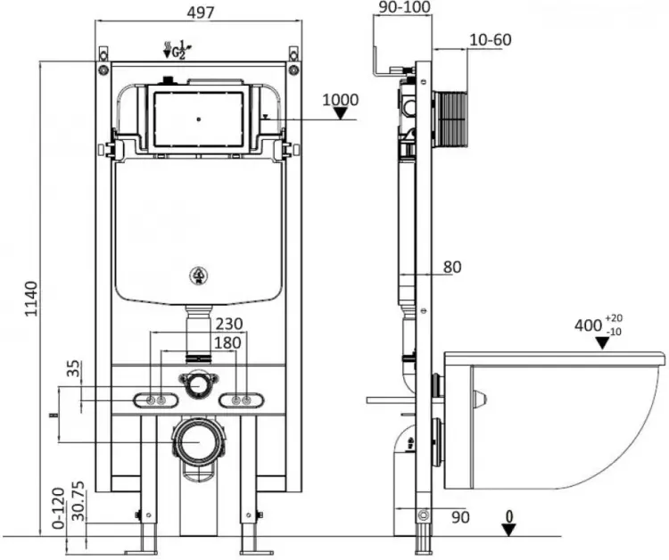 WeltWasser унитаз с инсталляцией AG497ST41, санфаянс