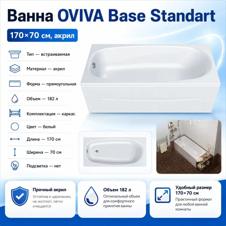 Ванна OVIVA OVIVA Base standart 170x70, акрил