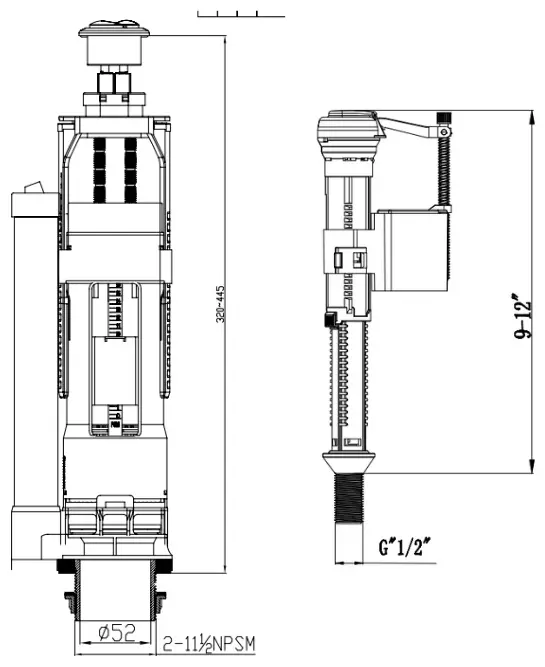 Nuca впускной механизм с нижней подводкой NA25041/2, ABS-пластик