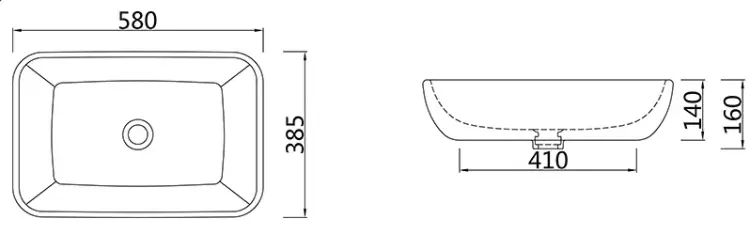 Раковина SSWW SSWW CL3155 накладная прямоугольная 38.5х58 см, санфарфор