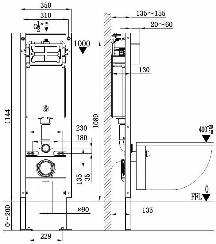 WeltWasser унитаз с инсталляцией AB3501, санфаянс