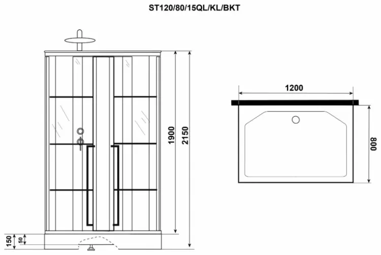 Душевая кабина KABINKA.KZ Standart ST120/80/15QL/KL/BKT , 225х120 см, низкий поддон купить,NaN