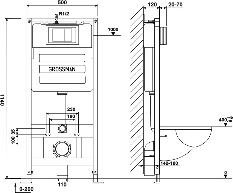 Grossman унитаз с инсталляцией GR-4455BMSQ, санфаянс купить,NaN