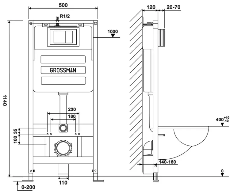 Grossman унитаз с инсталляцией 97.4479SQC.01.310, санфаянс купить,NaN
