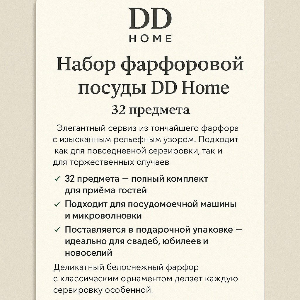 Сервиз на 6 персон DDHOME Дом с узором, предметов: 32, чайно-столовый, фарфор купить,NaN