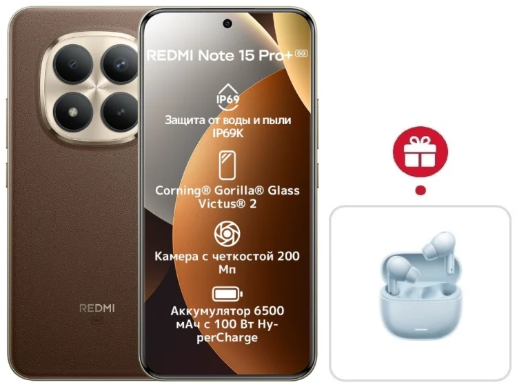 Смартфон Redmi Note 15 Pro+ 5G NFC 8 ГБ/256 ГБ коричневый + подарок купить,NaN