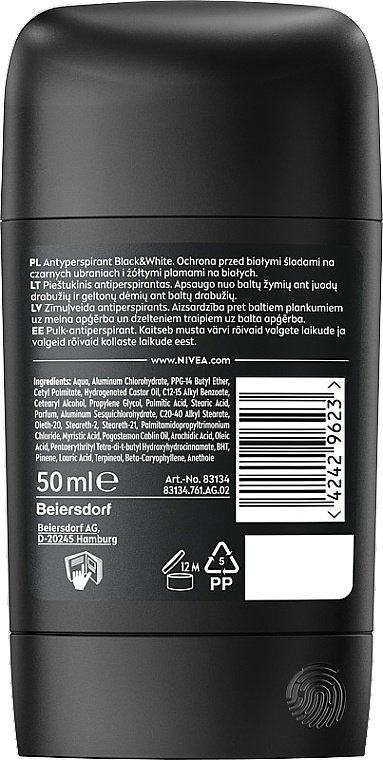 NIVEA Черное и белое Невидимый Original стик антиперспирант для мужчин 50 мл купить,NaN