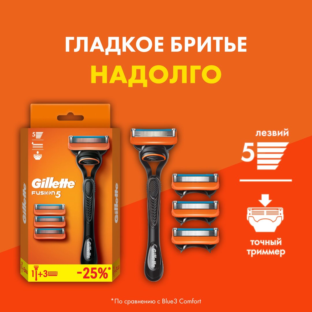Gillette Fusion5 бритвенный станок 1 шт + сменные кассеты 3 шт - ForteMarket Gillette Fusion5 бритвенный станок 1 шт + сменные кассеты 3 шт купить,0