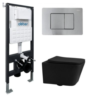 Унитаз Abber AC1201MB-AC0105-AC0120MCH с инсталляцией черный купить,271600