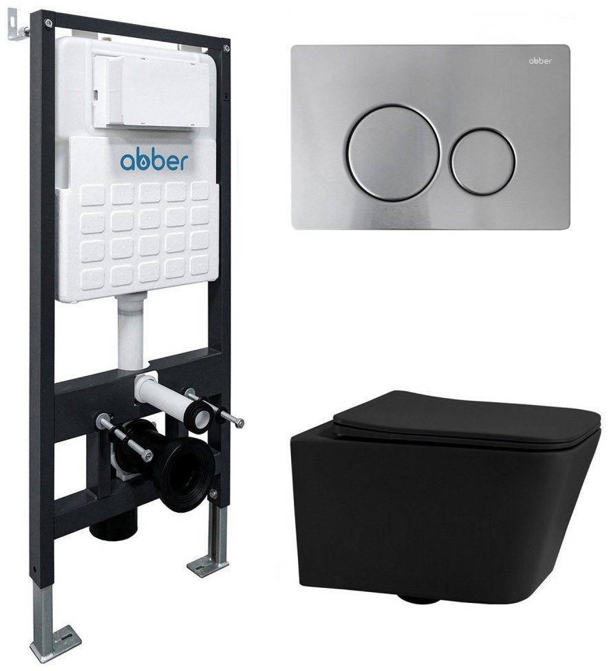 Унитаз Abber Rechteck AC1201MB с инсталляцией черный