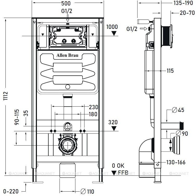 ALLEN BRAU унитаз с инсталляцией 9.11100.20 PNEUMATIC, санфарфор купить,0