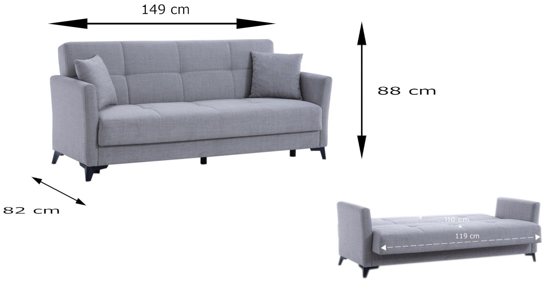 Диван прямой Мебель Азии Loren 2, 149х82 см, обивка ткань, серый - ForteMarket Диван прямой Мебель Азии Loren 2, 149х82 см, обивка ткань, серый купить,0