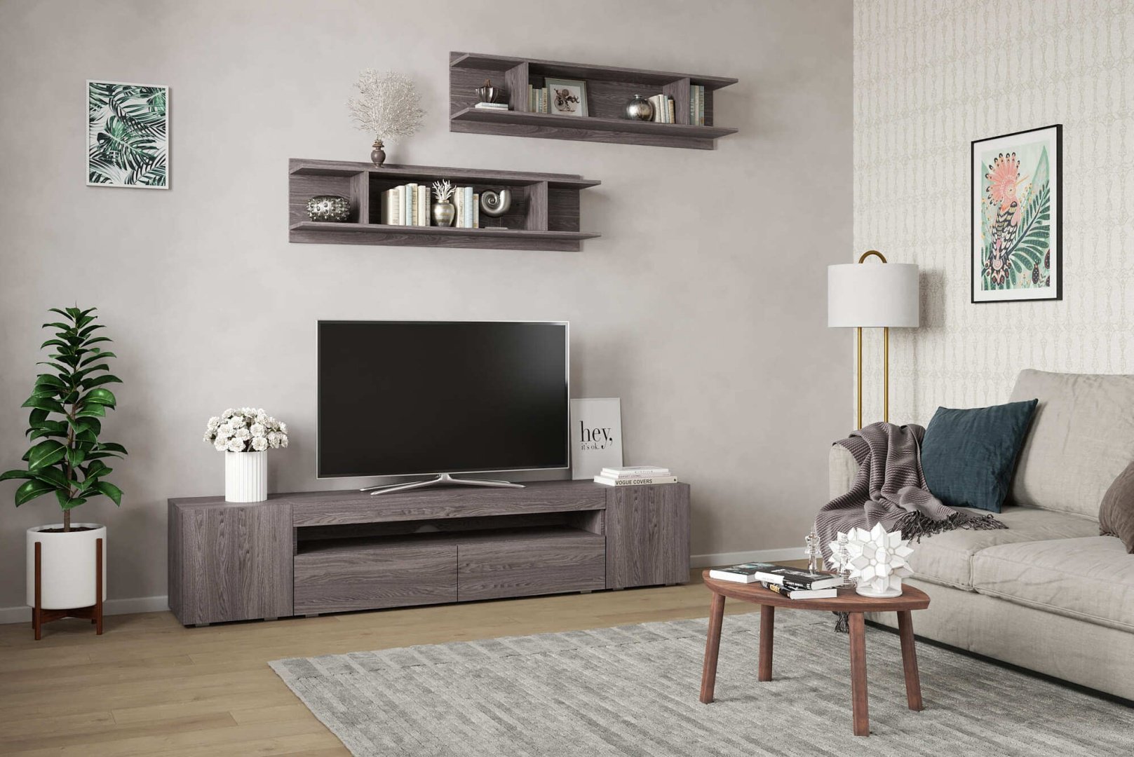 Полка Мебель Азии Авила, 130x22x34 см, серый, коричневый купить,0