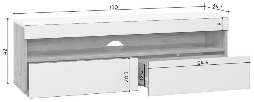 ТВ-тумба напольная Мебель Азии Авила, 130x42x37 см, белый, коричневый купить,0