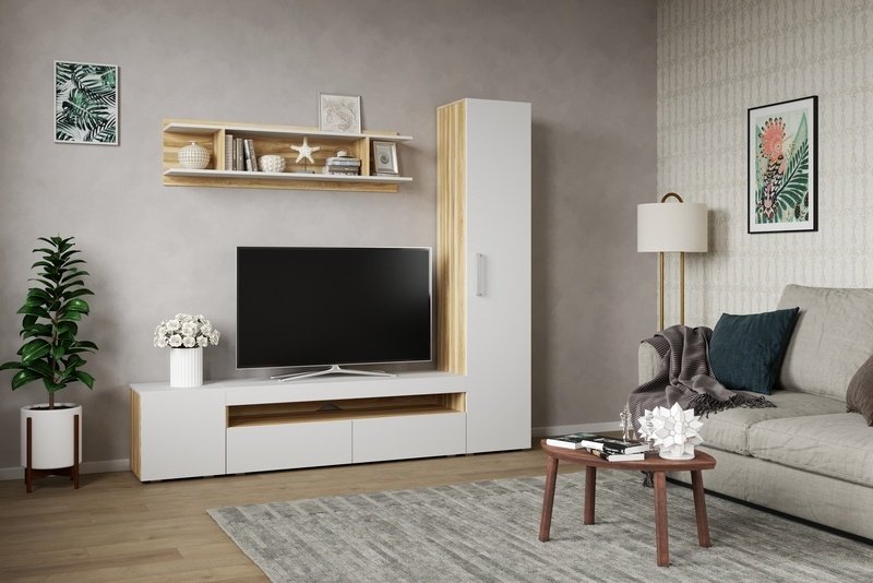 ТВ-тумба напольная Мебель Азии Авила, 130x42x37 см, белый, коричневый купить,0
