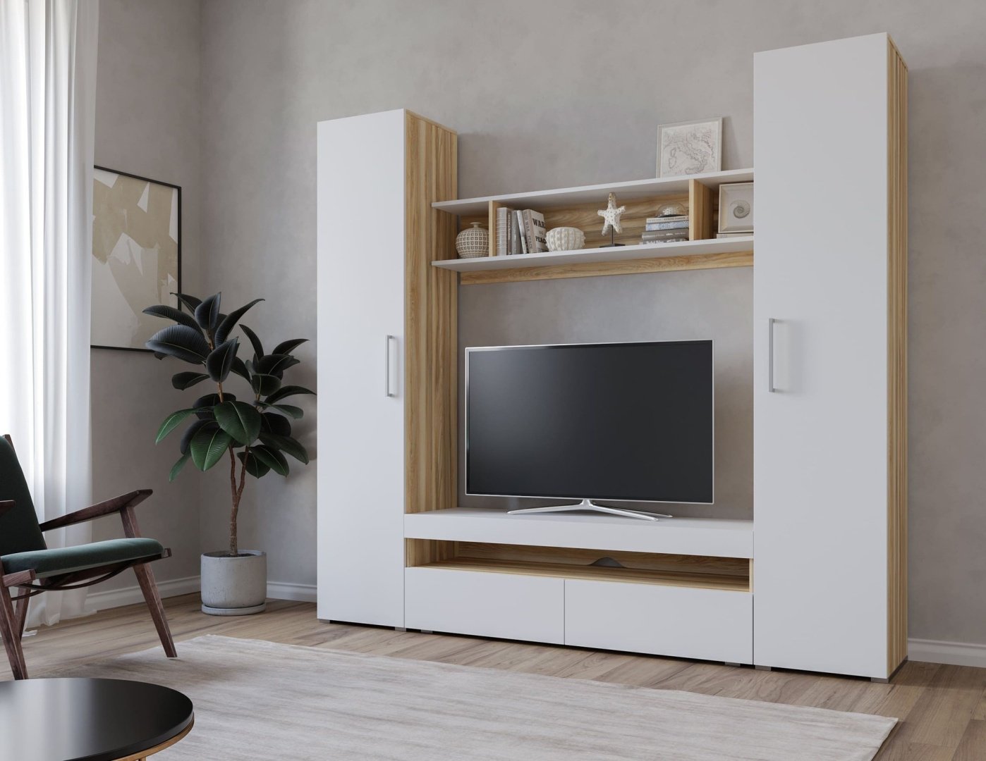 ТВ-тумба напольная Мебель Азии Авила, 130x42x37 см, белый, коричневый купить,0