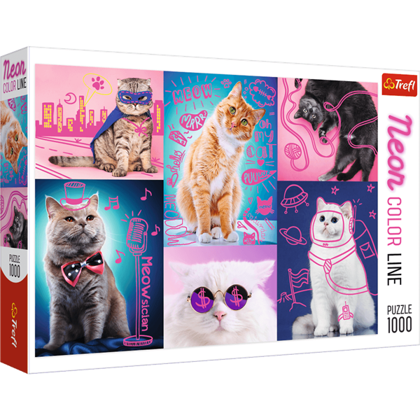 Пазлы Trefl Neon Color Line Супер котики 1000 деталей купить,NaN