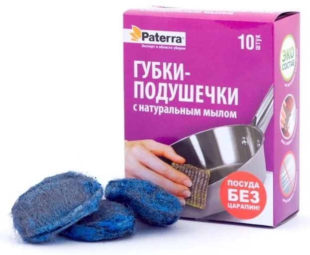 PATERRA губка-подушечки с натуральным мылом 406-029 10 шт, поролон