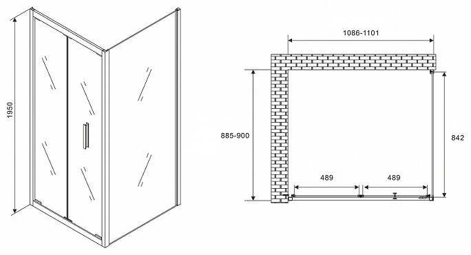 Душевое ограждение Abber двухстенное AG07110-S90 , 1100х1950 мм купить,NaN